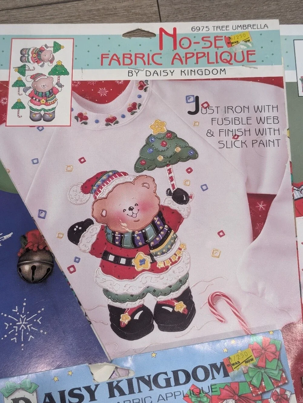 NOS 90s Daisy Kingdom No Sew Iron Applique Bundle-6 Christmas Santa Teddy Bears